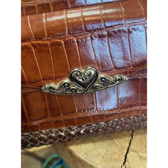 M C Marc Chantel Gator LEATHER Embossed Heart Basket Weave Handbag Purse - Picture 5 of 10